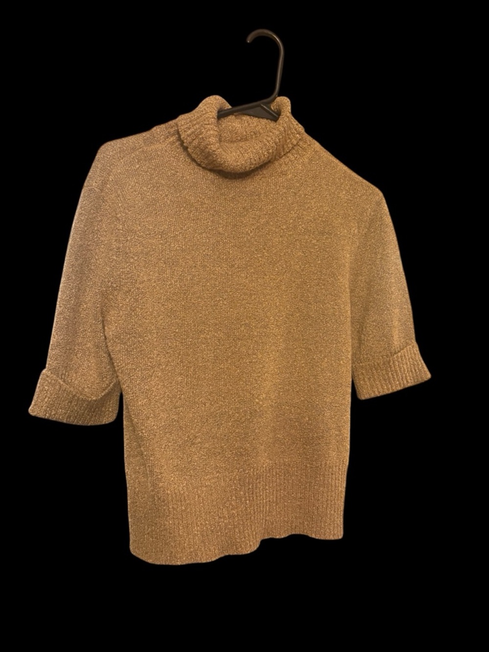 Vintage Kathie Lee Collection Metallic Tan Short-Sleeve Cowl Neck Sweater